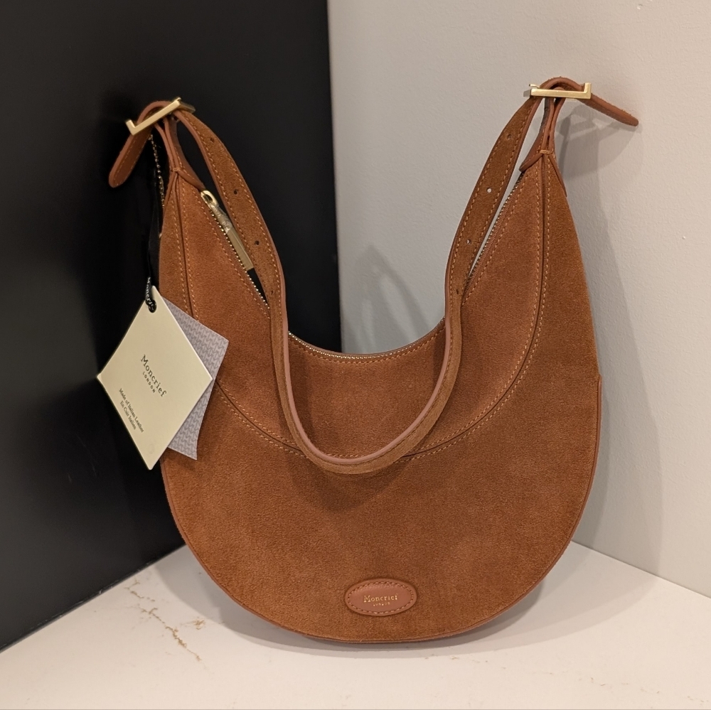 NWT Moncrief London Mylah Cognac Suede Handbag - Picture 4 of 12
